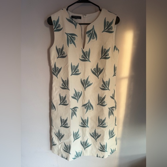 Lafayette 148 New York Cream and Green Patterned Midi Dress - Picture 3 of 4